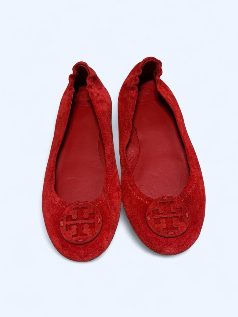 Tory Burch Red Suede Logo Ballet Flats